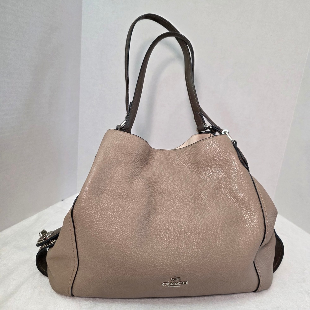 Coach Edie 31 Taupe Pebbled Leather Snakeskin Trim Shoulder Bag 57670